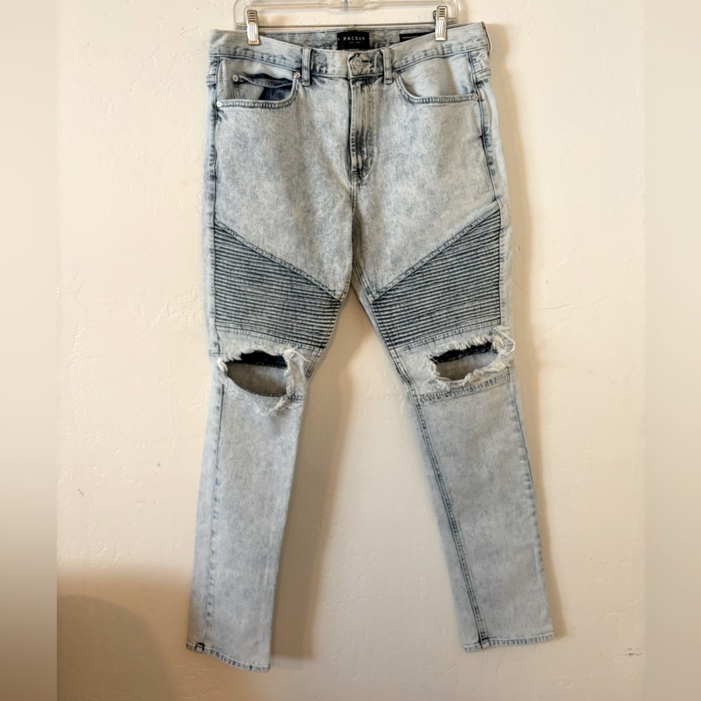 FINAL! NEW! MEN’S PACSUN FADED DISTRESSED STACKED SKINNY JEANS 34 x 32